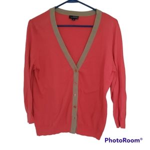 The Limited Coral and Beige Buttondown Cardigan